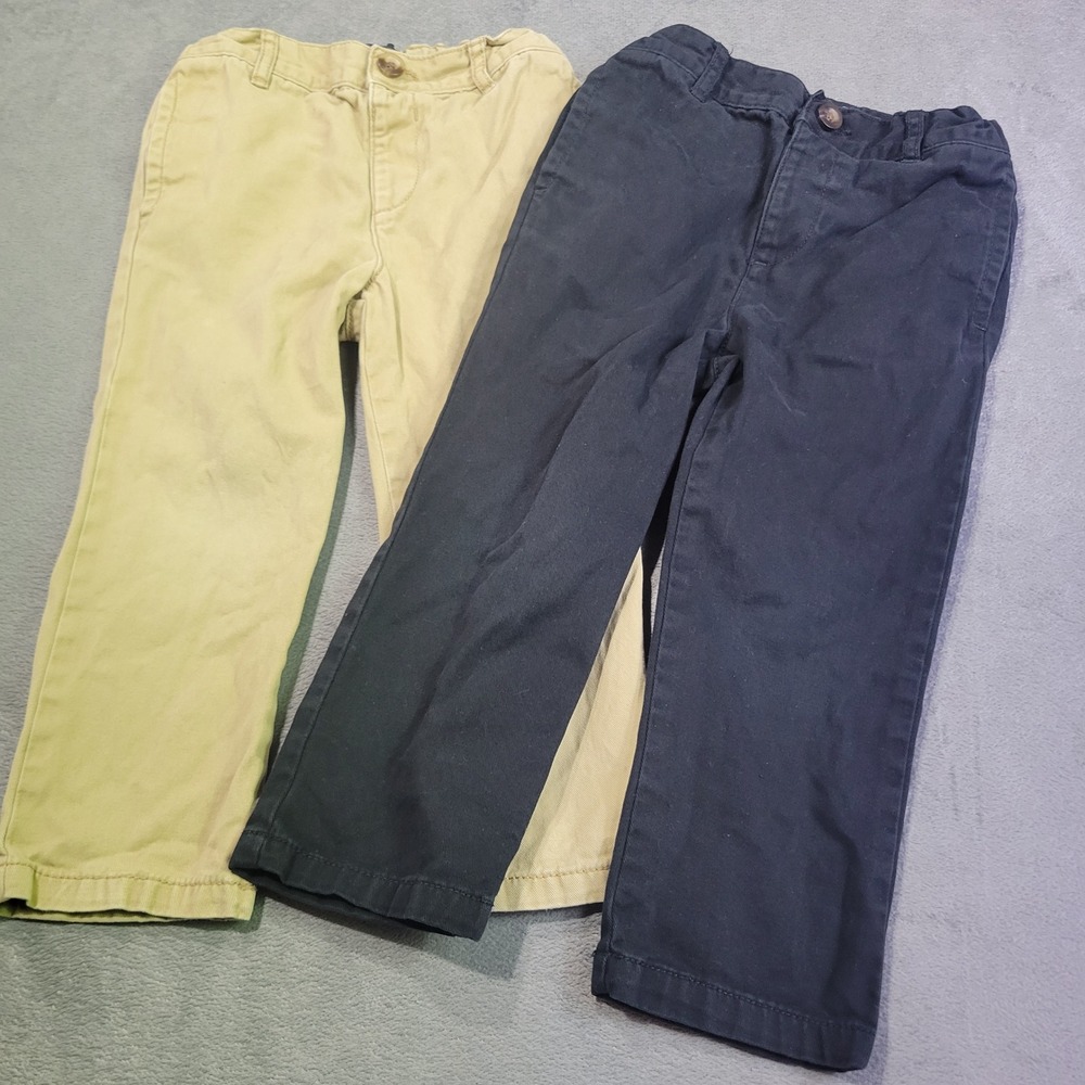 The Childrens Place Pants Boys 3T Khaki Navy Chino Adjustable Waist Bundle 2pk